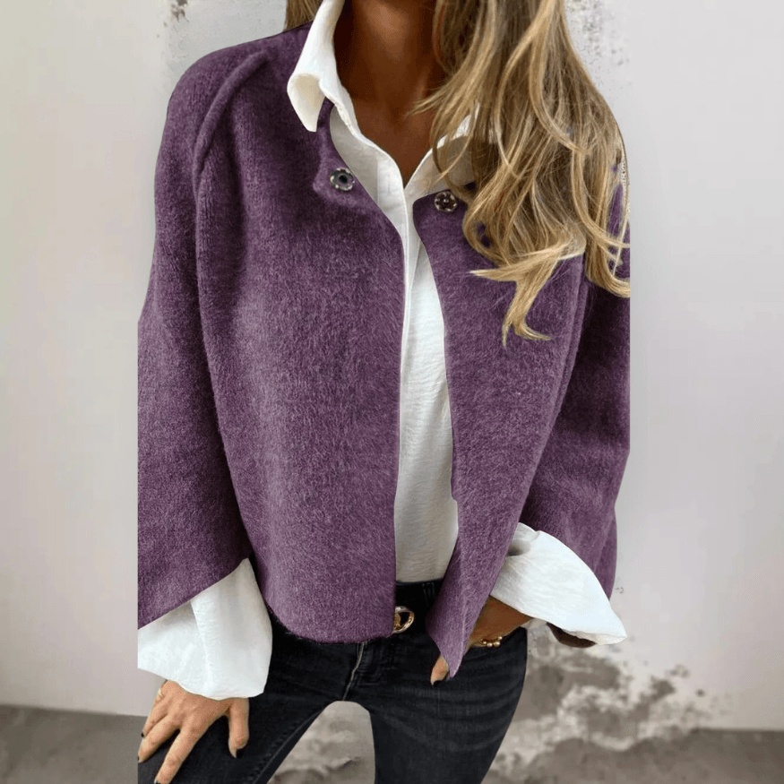 Henrike - Round-Neck Long-Sleeve Wool Coat