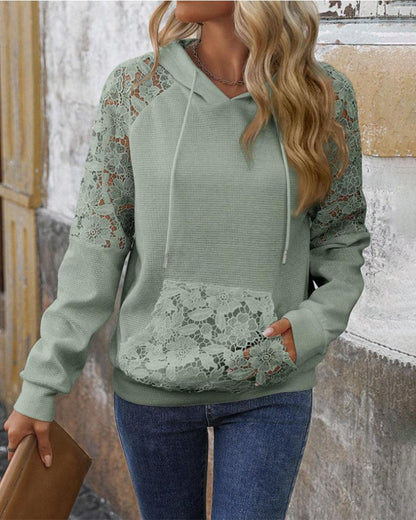 Laessa - Hoodie with Floral Lace and Front Pocket