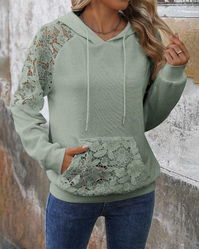 Laessa - Hoodie with Floral Lace and Front Pocket